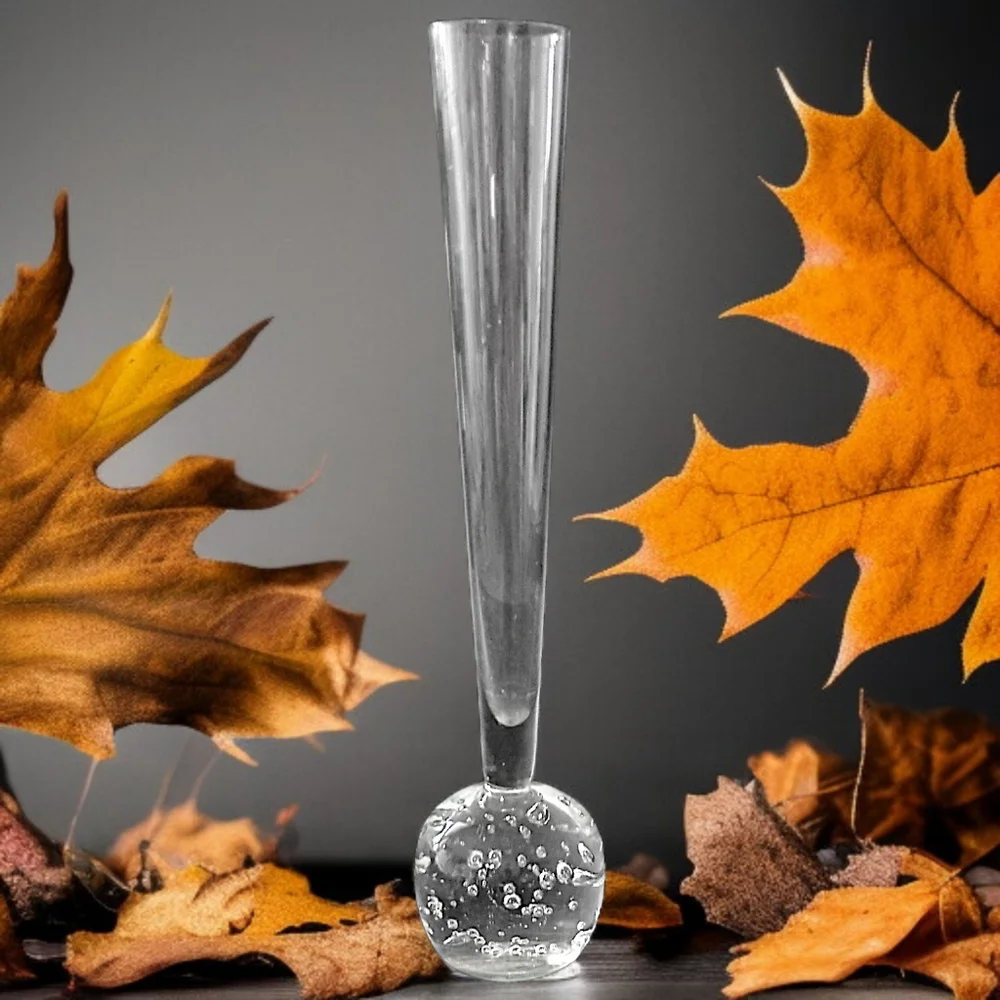 Vtg Bubble‎ Art Glass Bud Vase Paperweight Hand Blown ICY Clear Boiling Affect